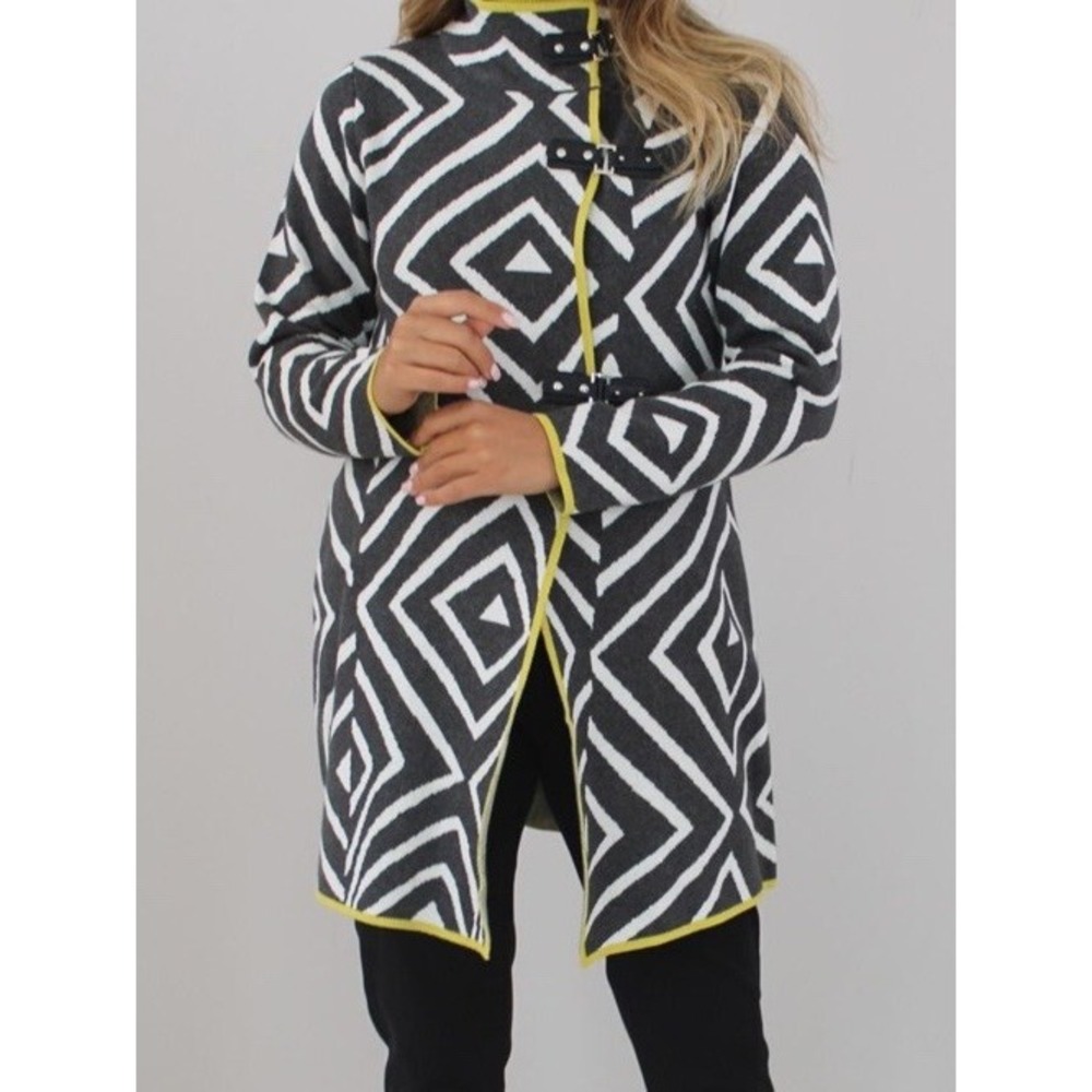 Marble Buckle Detail Longline Cardigan Yellow